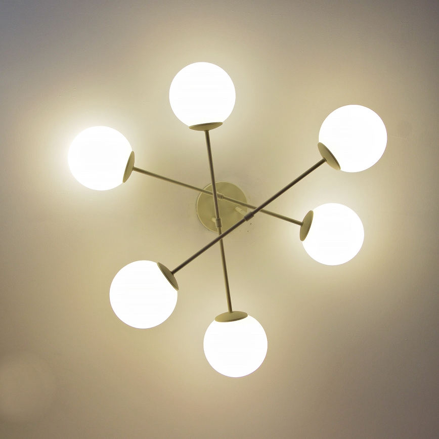 Loftmonteret lysekrone MOON 6xE27/15W/230V, cremefarvet