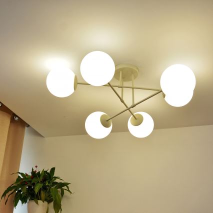 Loftmonteret lysekrone MOON 6xE27/15W/230V, cremefarvet