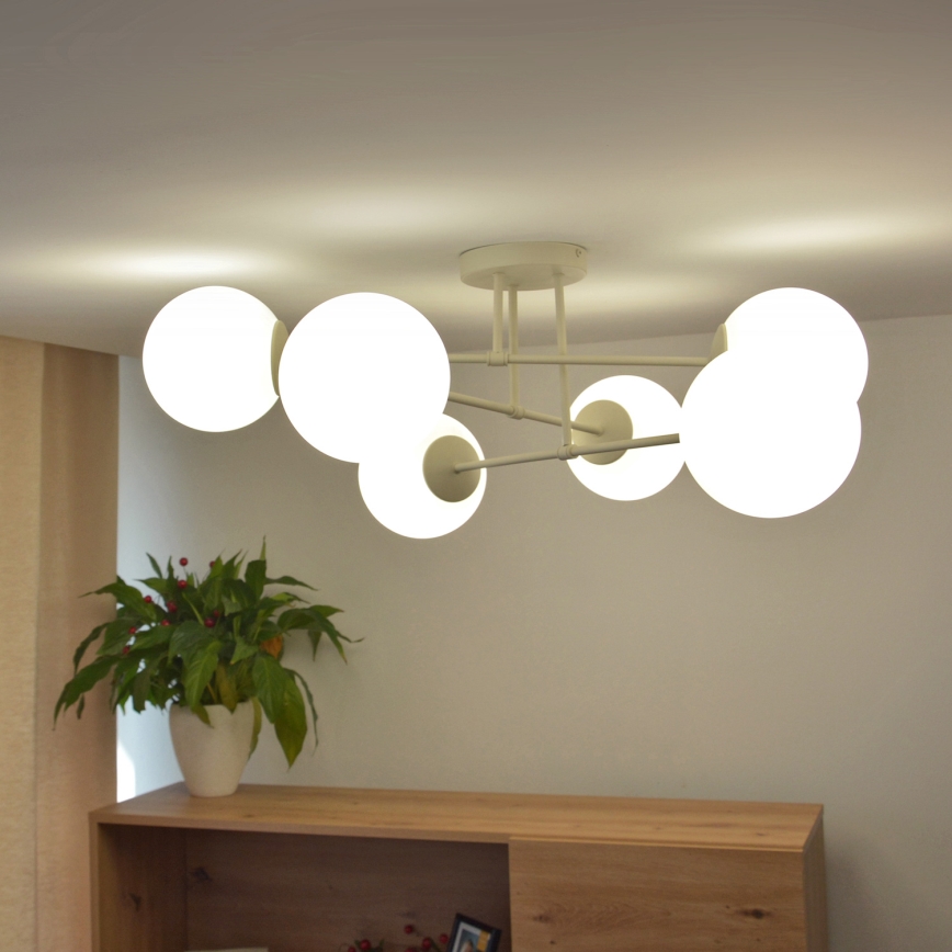Loftmonteret lysekrone MOON 6xE27/15W/230V, cremefarvet