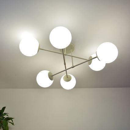 Loftmonteret lysekrone MOON 6xE27/15W/230V, cremefarvet