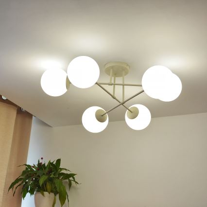 Loftmonteret lysekrone MOON 6xE27/15W/230V, cremefarvet