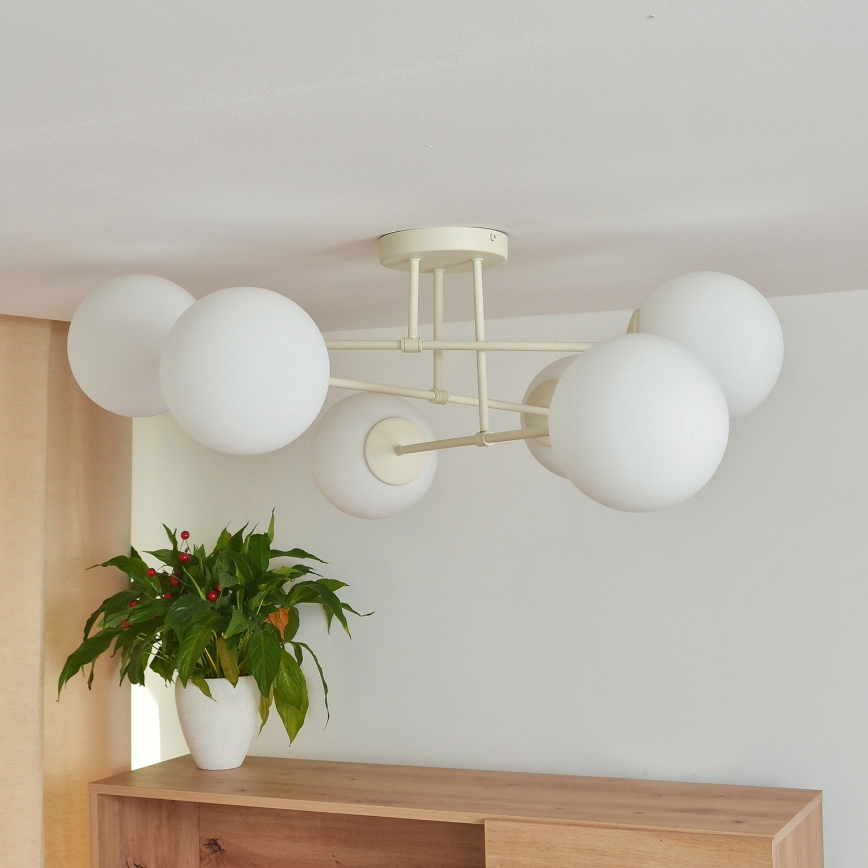 Loftmonteret lysekrone MOON 6xE27/15W/230V, cremefarvet