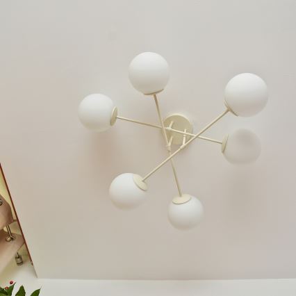 Loftmonteret lysekrone MOON 6xE27/15W/230V, cremefarvet