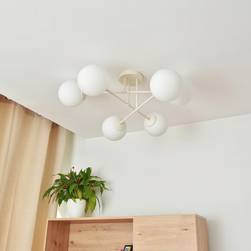Loftmonteret lysekrone MOON 6xE27/15W/230V, cremefarvet