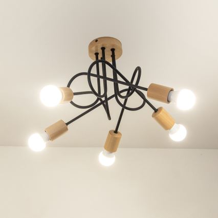 Loftmonteret lysekrone OXFORD 5xE27/15W/230V fyr/sort