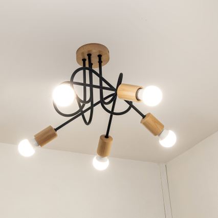 Loftmonteret lysekrone OXFORD 5xE27/15W/230V fyr/sort