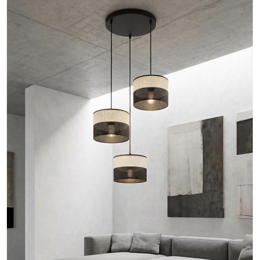 Loftpendel KARBON med wireophæng, 3xE27/15W/230V, sort/grå