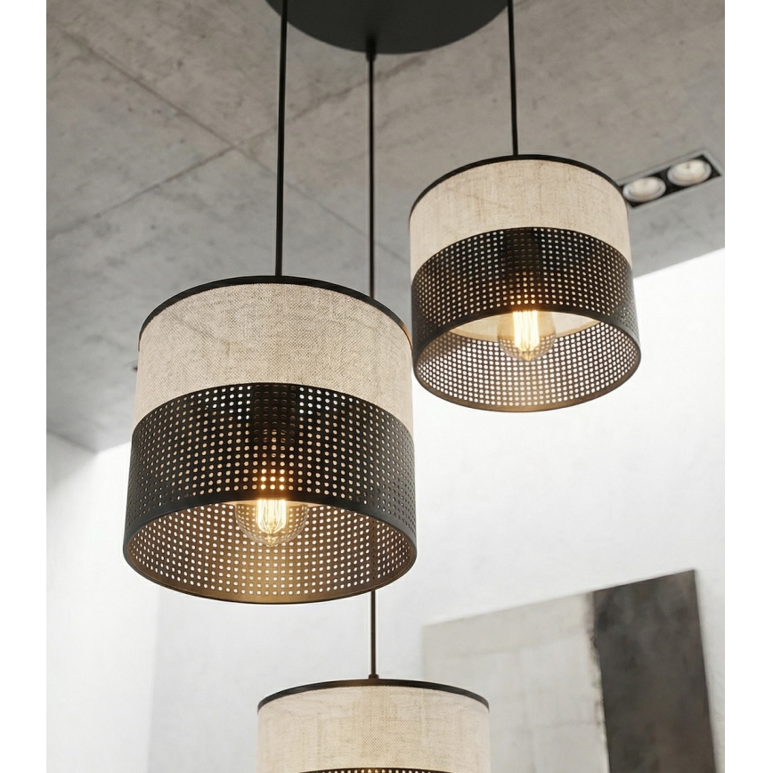 Loftpendel KARBON med wireophæng, 3xE27/15W/230V, sort/grå