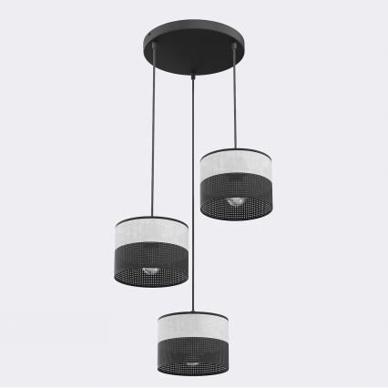 Loftpendel KARBON med wireophæng, 3xE27/15W/230V, sort/grå