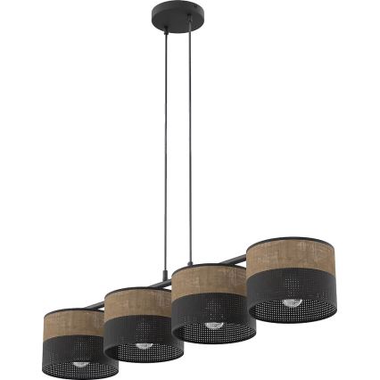 Loftpendel med ledning KARBON 4xE27/15W/230V sort/brun