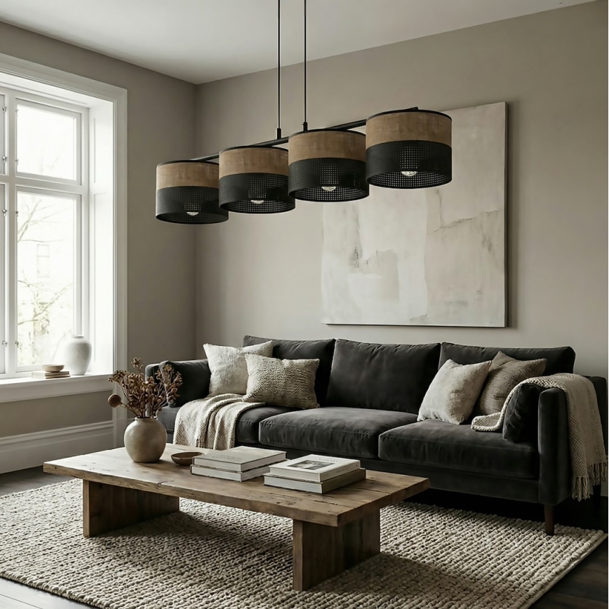 Loftpendel med ledning KARBON 4xE27/15W/230V sort/brun