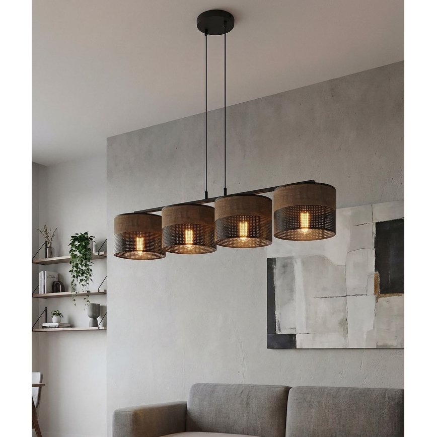 Loftpendel med ledning KARBON 4xE27/15W/230V sort/brun