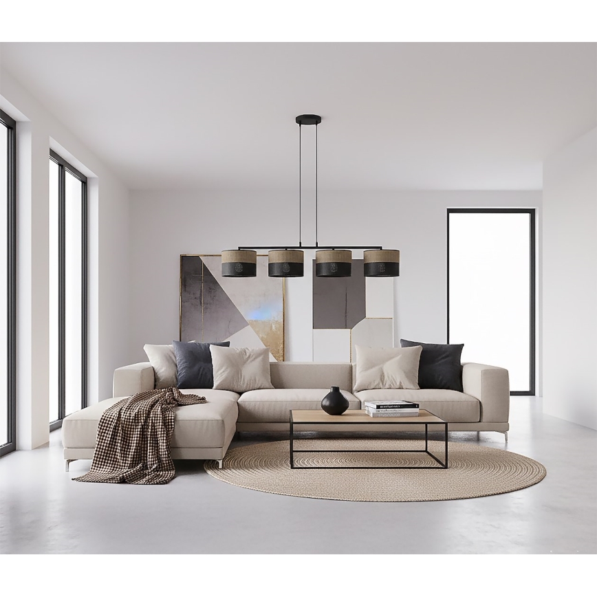 Loftpendel med ledning KARBON 4xE27/15W/230V sort/brun
