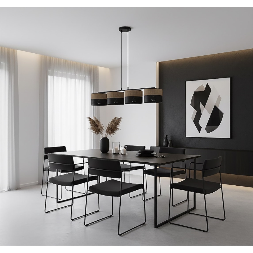 Loftpendel med ledning KARBON 4xE27/15W/230V sort/brun