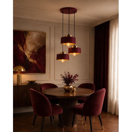 Loftpendel på wire IGNIA 3xE27/60W/230V vinrød/guld