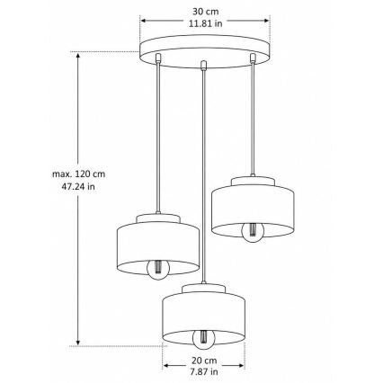 Loftpendel på wire IGNIA 3xE27/60W/230V vinrød/guld