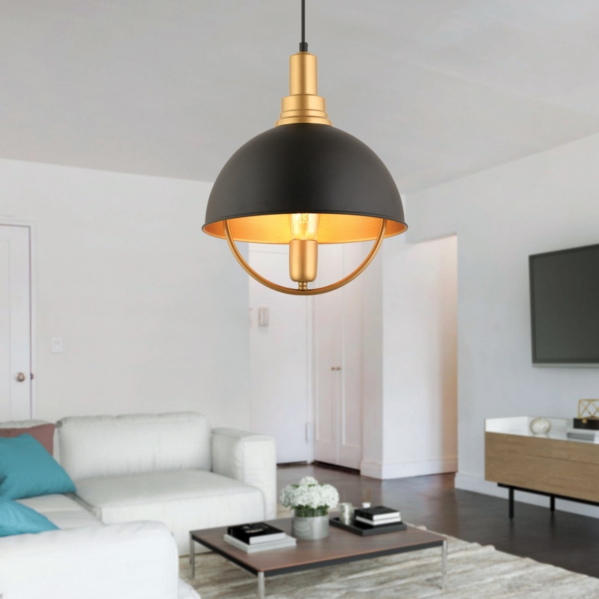 Loftpendel på wire MONZA 1xE27/40W/230V Ø 30 cm sort/guld