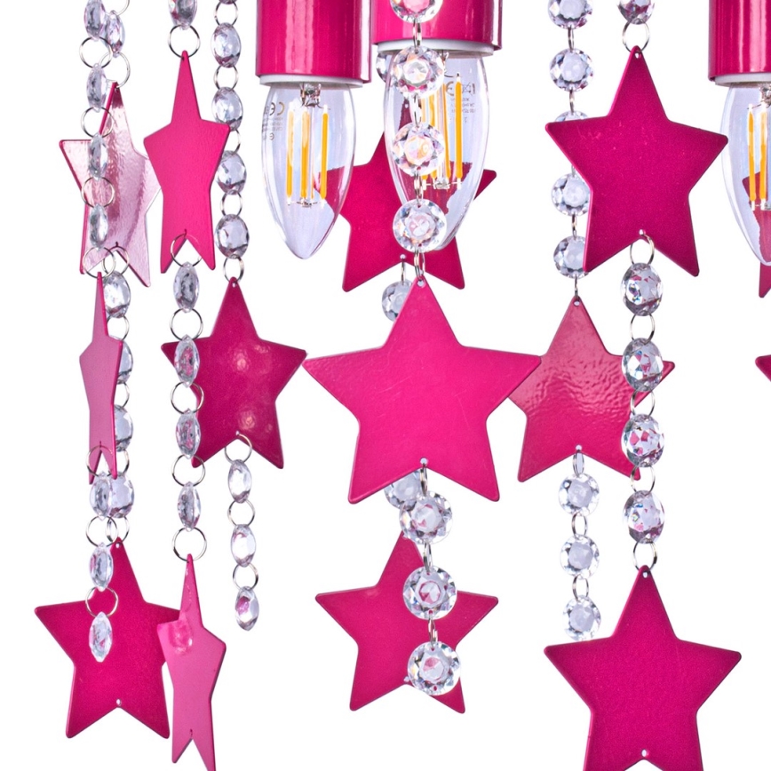 Loftslampe for børn ELZA stars 3xE27/60W/230V mørk lyserød
