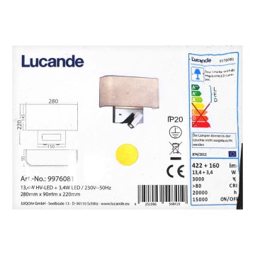 Lucande - LED-væglampe VIRVE LED/13,4W/230V + LED/3,4W/230V