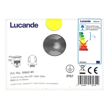 Lucande - Udendørs indbygningslampe BARTOSZ 1xGU10/6W/230V IP67