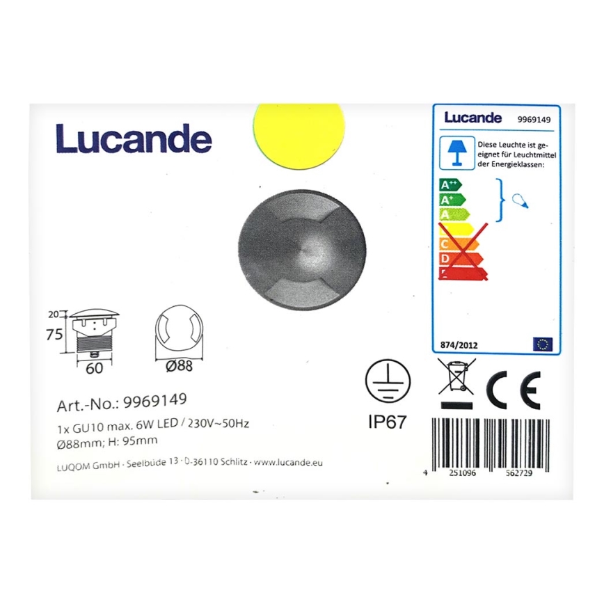 Lucande - Udendørs indbygningslampe BARTOSZ 1xGU10/6W/230V IP67