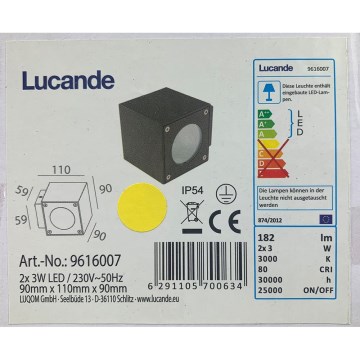 Lucande - Udendørs LED væglampe JARNO 2xLED/3W/230V IP54