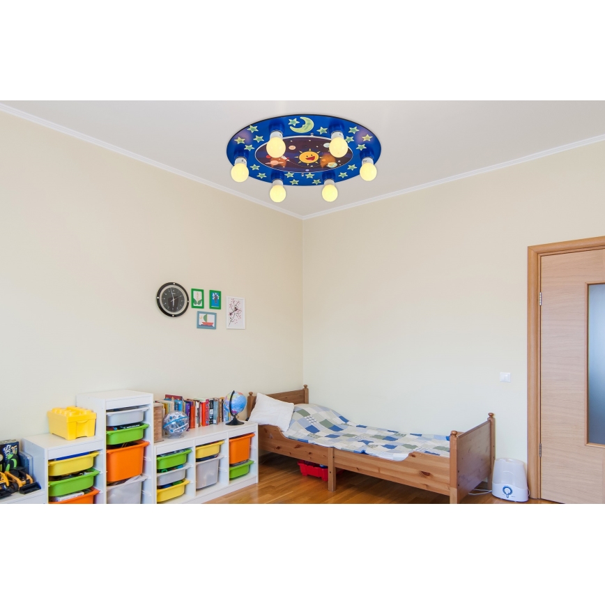 LUCCA børnelampe til loft 6xE27/24W/230V blå