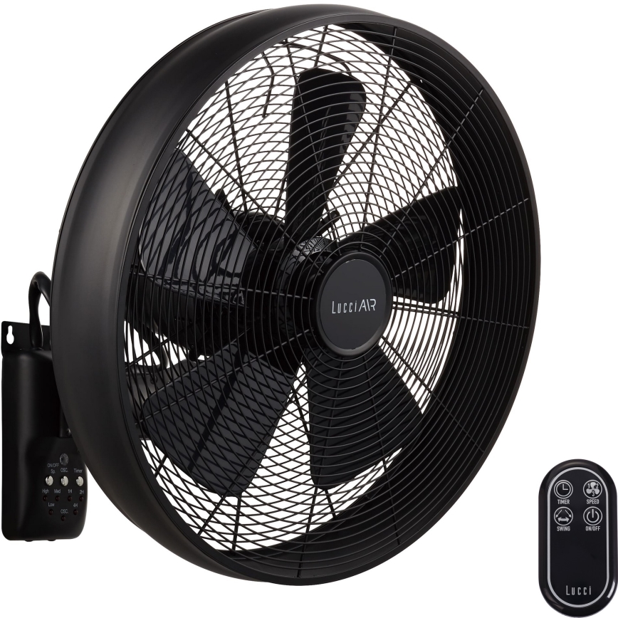 Lucci air 213124 - Væghængt ventilator BREEZE 55W/230V sort + fjernbetjening