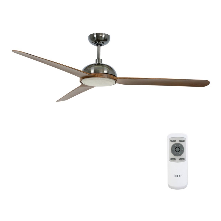 Lucci air 213301- LED loftventilator dæmpbar UNIONE 1xGX53/12W/230V brun/skinnende krom + fjernbetjening