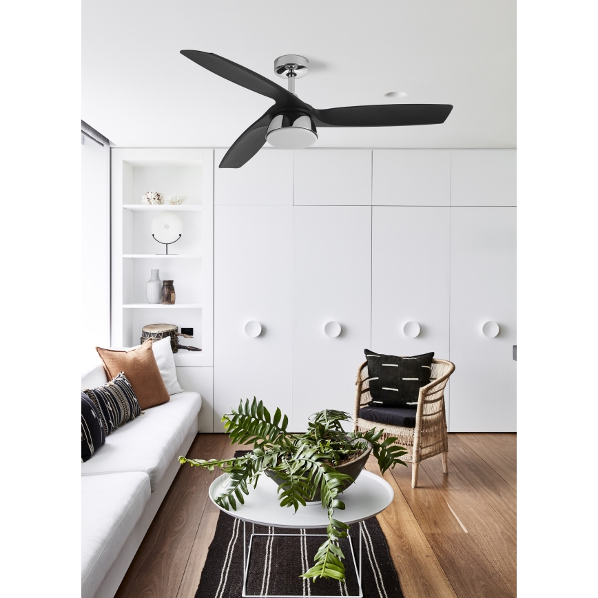 Lucci air 513072 - LED dæmpbar loftventilator BRONX LED/18W/230V 3000/4000/6000K sort/blankforkromet Ø 132 cm + fjernbetjening