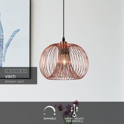 Lucide 02400/30/17 - Pendel VINTI 1xE27/60W/230V kobber
