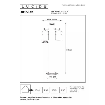 Lucide 14867/10/12 - Udendørs LED lampe ARNE-LED 2xGU10/5W/230V mat krom IP44