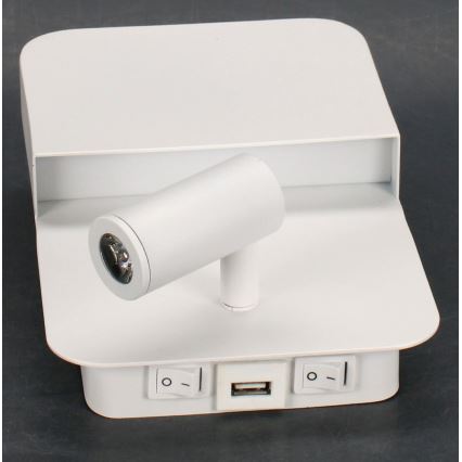 Lucide 79200/08/31 - LED væglampe BOXER LED/5W/230V + LED/5W USB hvid