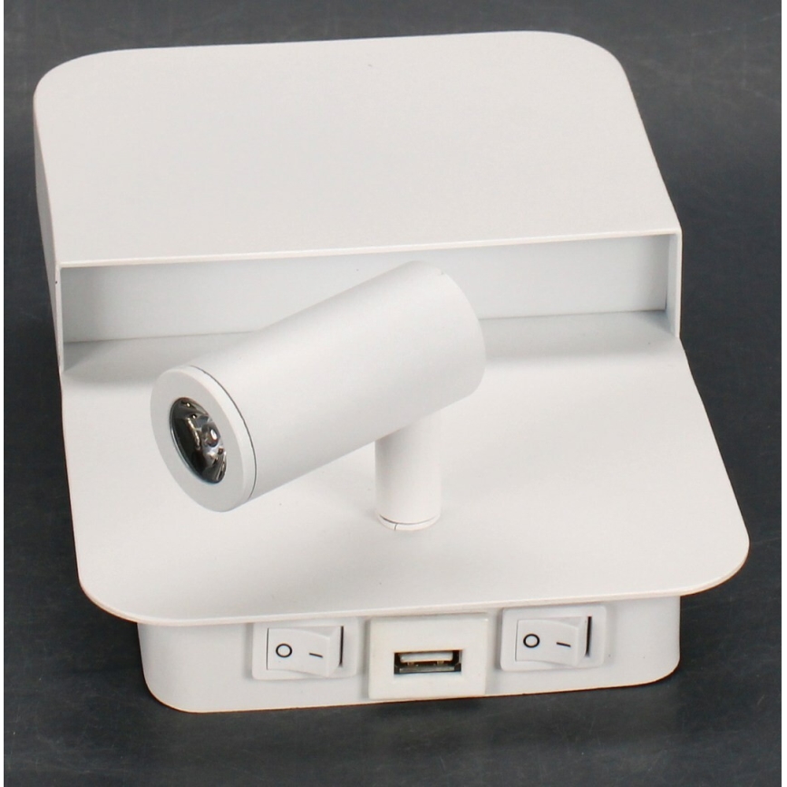 Lucide 79200/08/31 - LED væglampe BOXER LED/5W/230V + LED/5W USB hvid