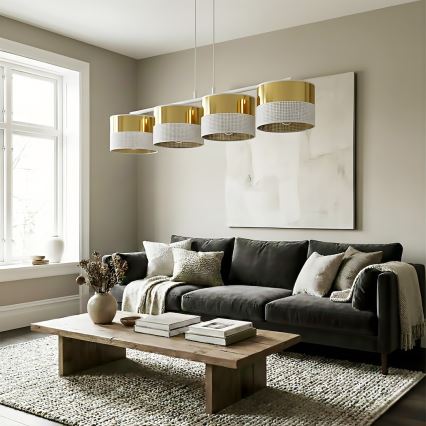 LUX 4-armet pendel med wire 4xE27/15W/230V hvid/guld