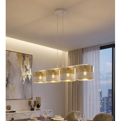 LUX 4-armet pendel med wire 4xE27/15W/230V hvid/guld