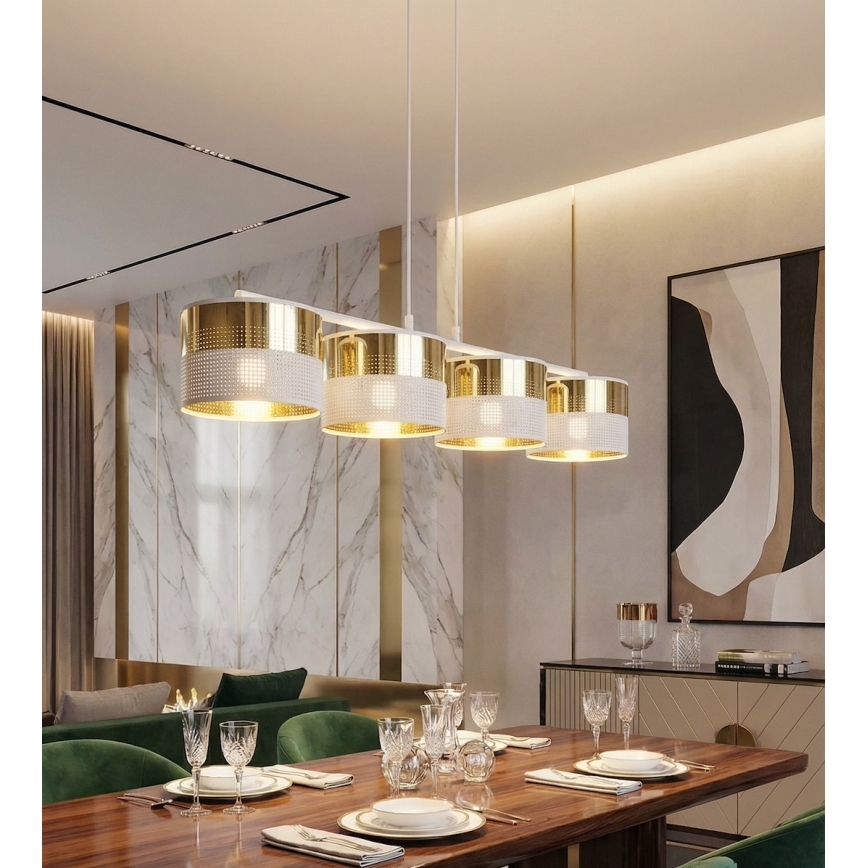 LUX 4-armet pendel med wire 4xE27/15W/230V hvid/guld