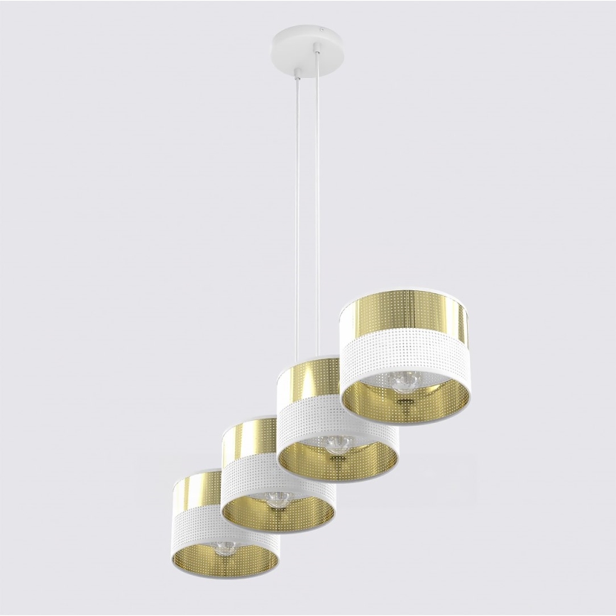 LUX 4-armet pendel med wire 4xE27/15W/230V hvid/guld