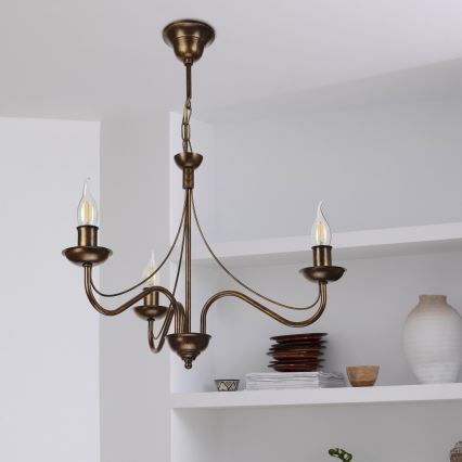 Lysekrone ANTON med kæde, 3xE14/15W/230V, bronzefarvet
