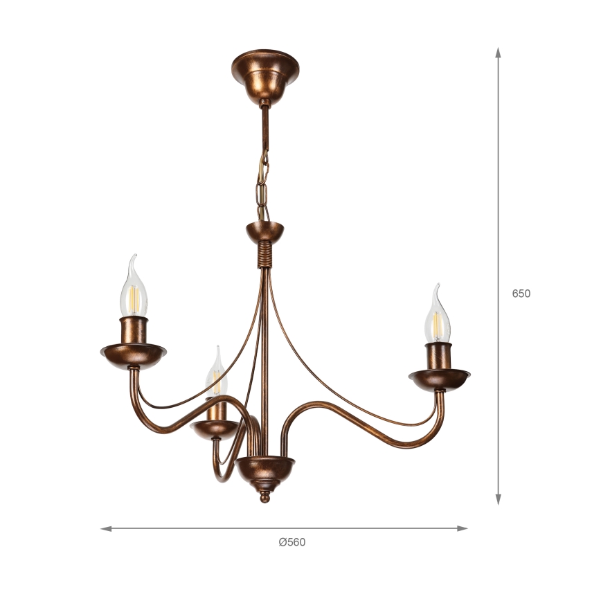 Lysekrone ANTON med kæde, 3xE14/15W/230V, bronzefarvet
