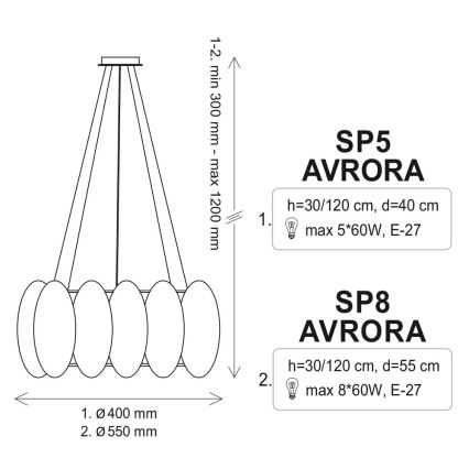 Lysekrone i en snor AURORA 5xE27/60W/230V