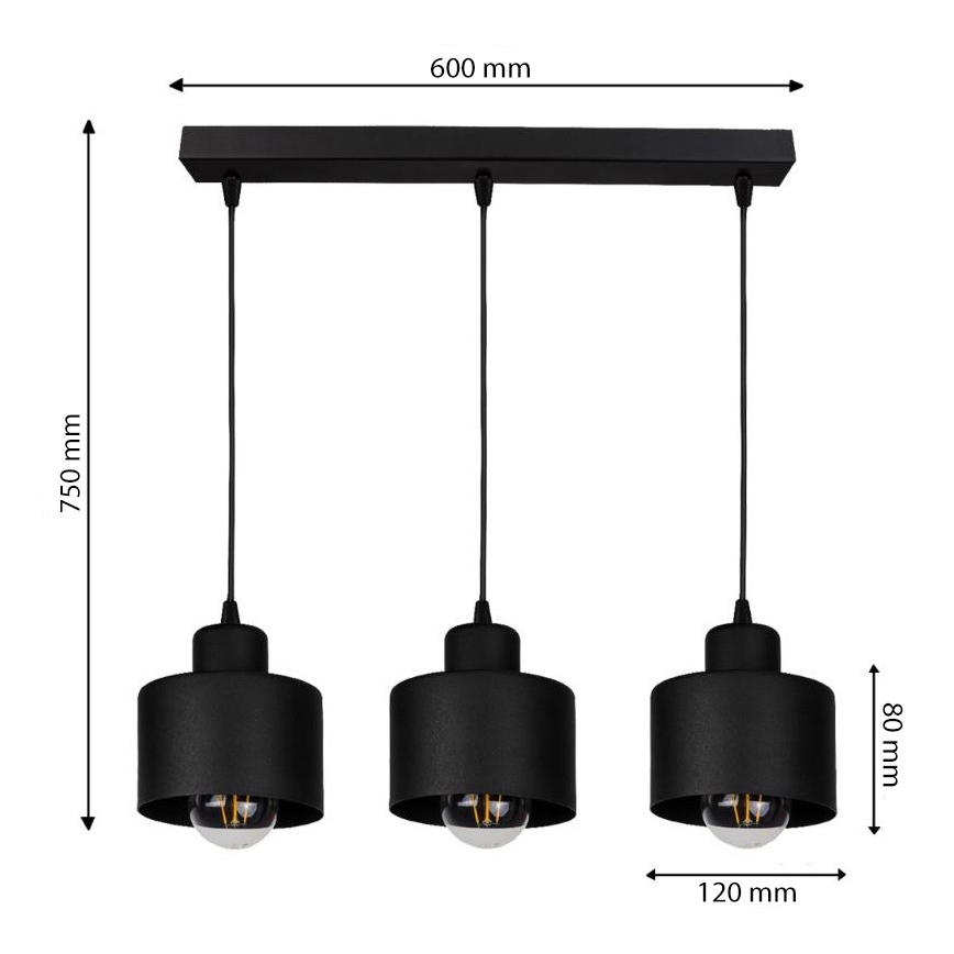 Lysekrone i en snor BODO 3xE27/60W/230V
