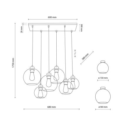 Lysekrone i en snor CUBUS 6xE27/60W/230V