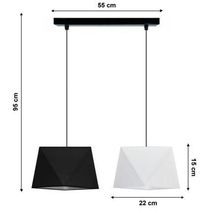 Lysekrone i en snor DIAMENT 2xE27/60W/230V sort og hvid