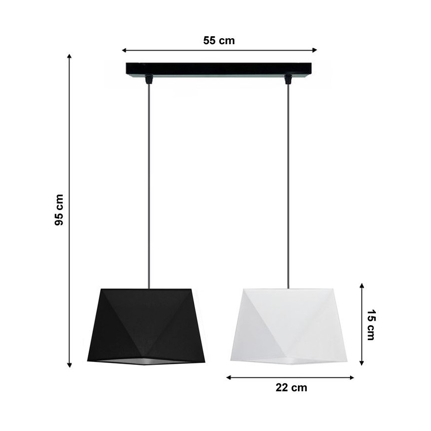 Lysekrone i en snor DIAMENT 2xE27/60W/230V sort og hvid