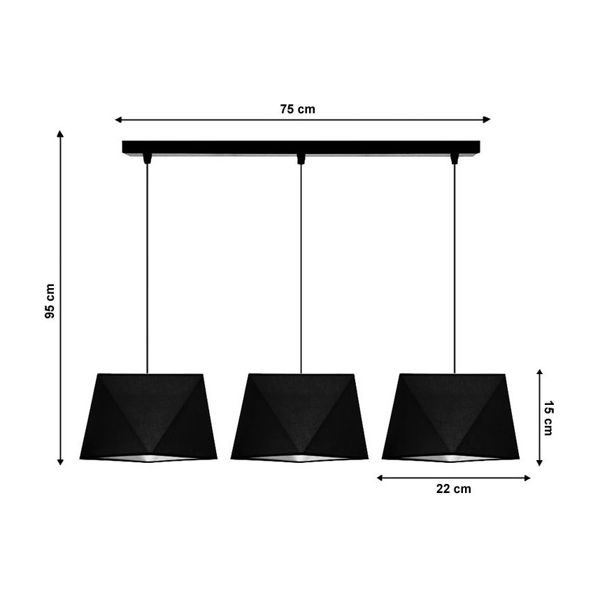 Lysekrone i en snor DIAMENT 3xE27/60W/230V antik sort