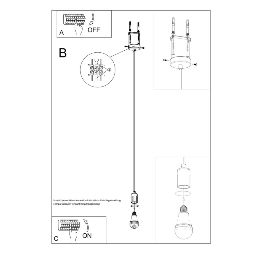 Lysekrone i en snor EDISON 1xE27/60W/230V antik sort