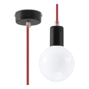 Lysekrone i en snor EDISON 1xE27/60W/230V antik sort/ rød