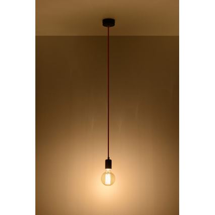 Lysekrone i en snor EDISON 1xE27/60W/230V antik sort/ rød