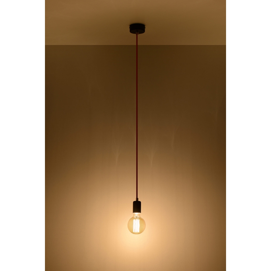 Lysekrone i en snor EDISON 1xE27/60W/230V antik sort/ rød